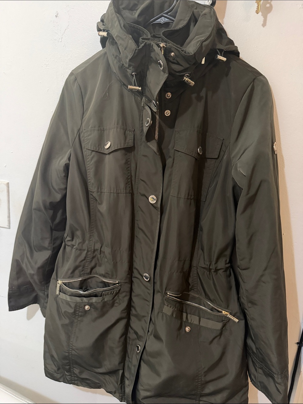 Michael Kors Olive Green Hooded Utility Jacket
